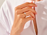 14k Gold, 18k Gold, Yellow, White, Rose, 1 Carat Alternating Marquise Sidestone Moissanite Engagement Ring on a Woman's Ring Finger