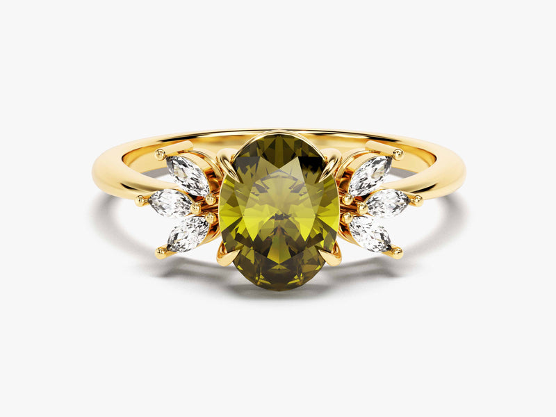 Marquise Cluster Accent Birthstone Ring in 14k Solid Gold