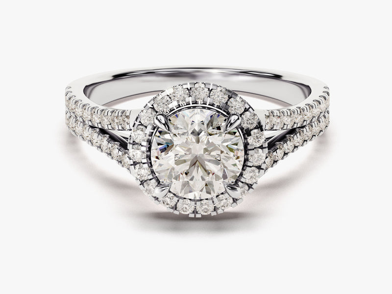 Split Double Band Halo Lab Grown Diamond Engagement Ring (1.00 CT)