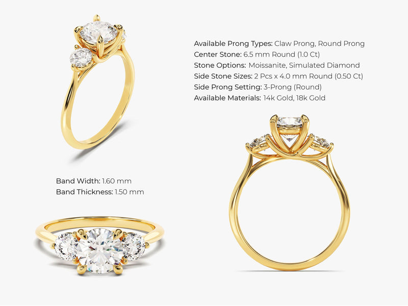 Round Cut Three Stone Lab Grown Diamond Engagement Ring (1.50 CT)