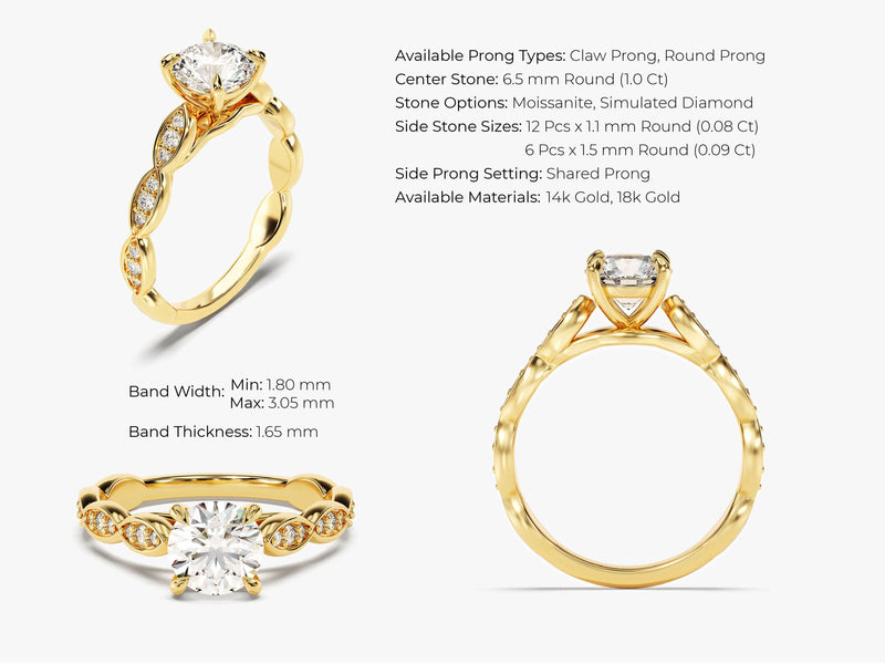 Vintage Side Stone Round Cut Lab Grown Diamond Engagement Ring (1.00 CT)