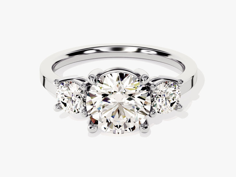 Simple Cathedral Three Stone Round Lab Grown Diamond Engagement Ring (2.00 CT TW)