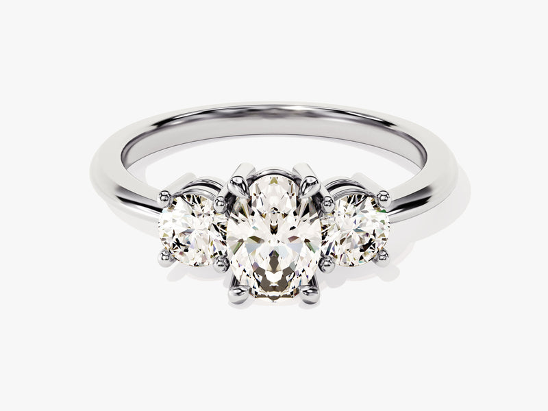 Classic Basket Set Three Stone Oval Moissanite Engagement Ring (1.50 CT TW)