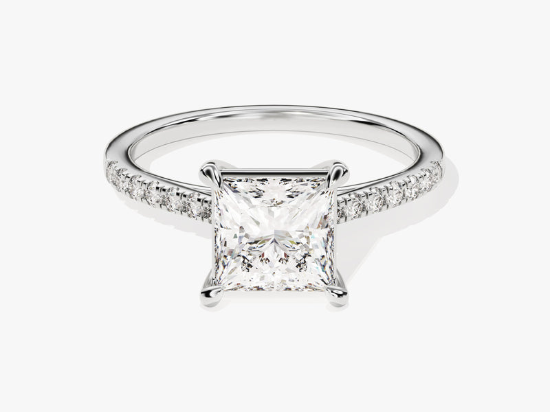 Princess Cut Lab Grown Diamond Engagement Ring with Pave Set Side Stones (1.50 CT)