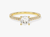 Cushion Cut Lab Grown Diamond Engagement Ring with Pave Set Side Stones (1.00 CT)