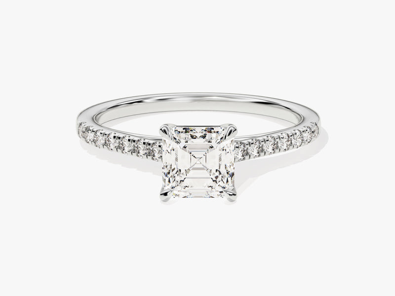 Asscher Cut Lab Grown Diamond Engagement Ring with Pave Set Side Stones (1.00 CT)