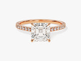 Asscher Cut Lab Grown Diamond Engagement Ring with Pave Set Side Stones (2.00 CT)