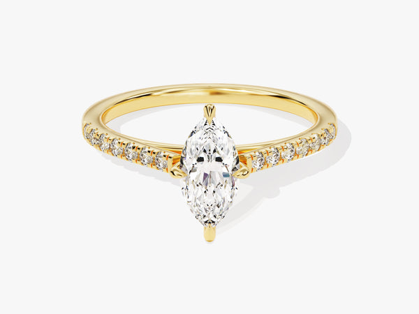 Marquise Cut Lab Grown Diamond Engagement Ring with Pave Set Side Stones (1.00 CT)