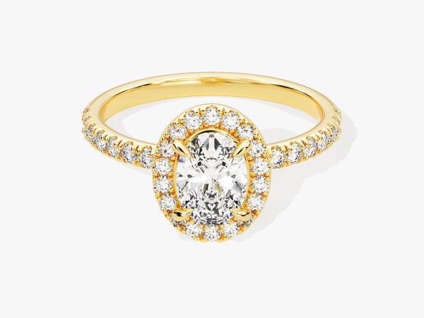 Oval Halo Lab Grown Diamond Engagement Ring with Pave Set Side Stones (1.00 CT)