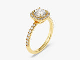 Cushion Halo Lab Grown Diamond Engagement Ring with Pave Set Side Stones (1.00 CT)