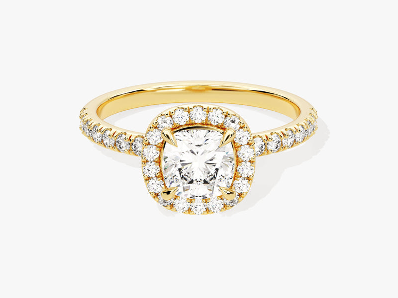 Cushion Halo Lab Grown Diamond Engagement Ring with Pave Set Side Stones (1.00 CT)