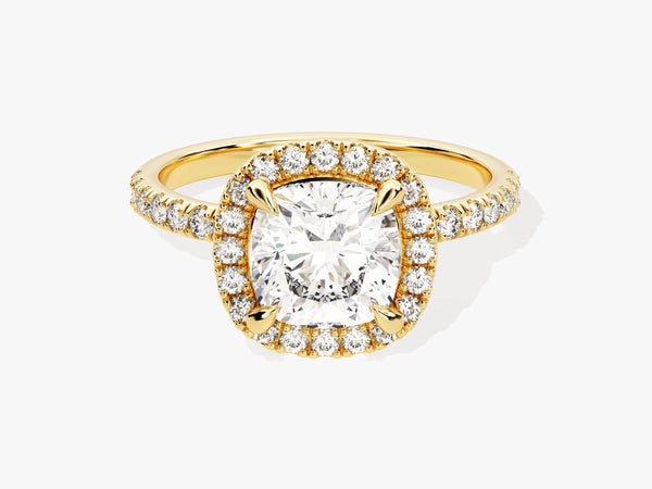 Cushion Halo Lab Grown Diamond Engagement Ring with Pave Set Side Stones (2.00 CT)