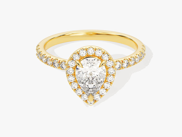 Pear Halo Lab Grown Diamond Engagement Ring with Pave Set Side Stones (1.00 CT)