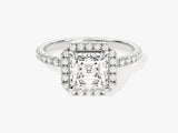 Asscher Halo Lab Grown Diamond Engagement Ring with Pave Set Side Stones (1.50 CT)
