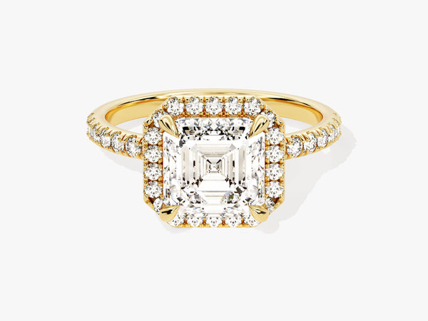 Asscher Halo Lab Grown Diamond Engagement Ring with Pave Set Side Stones (2.00 CT)