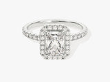 Radiant Halo Lab Grown Diamond Engagement Ring with Pave Set Side Stones (1.00 CT)