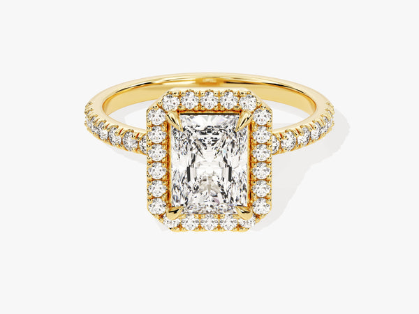 Radiant Halo Lab Grown Diamond Engagement Ring with Pave Set Side Stones (1.50 CT)
