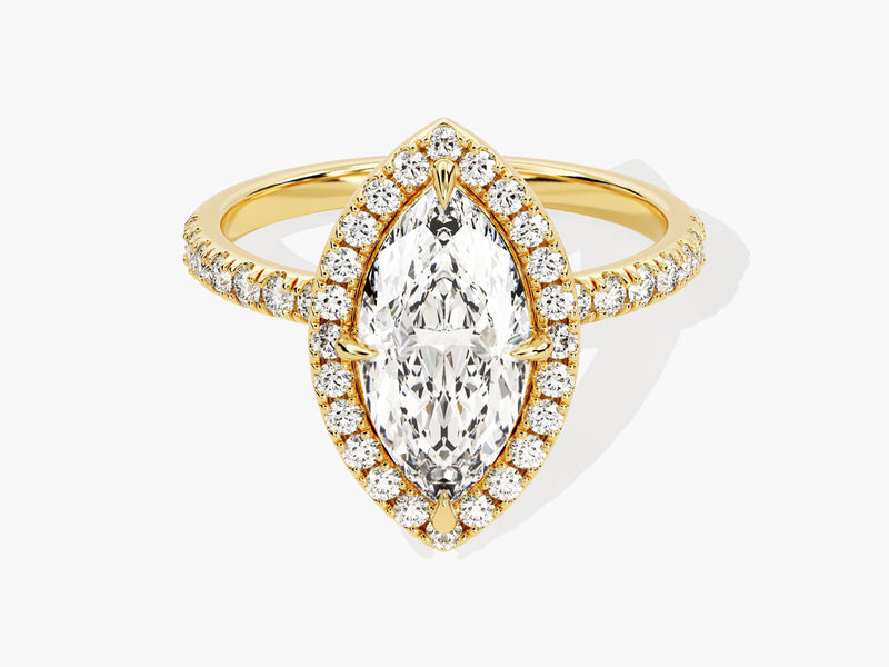 Marquise Halo Lab Grown Diamond Engagement Ring with Pave Set Side Stones (1.50 CT)