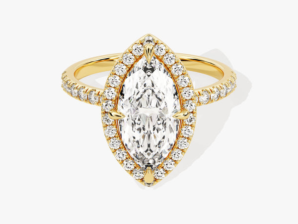 Marquise Halo Lab Grown Diamond Engagement Ring with Pave Set Side Stones (2.00 CT)