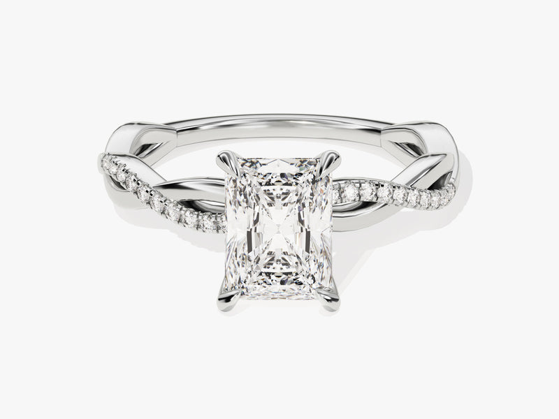 Radiant Twisted Lab Grown Diamond Engagement Ring with Pave Set Side Stones (1.50 CT)