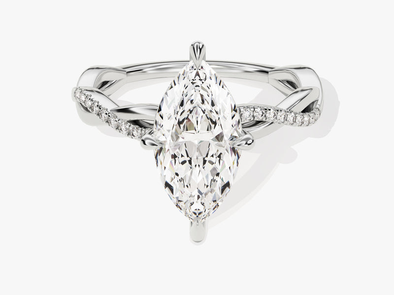 Marquise Twisted Lab Grown Diamond Engagement Ring with Pave Set Side Stones (2.00 CT)