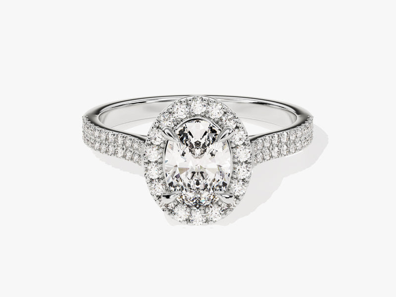Double Shank Oval Halo Lab Grown Diamond Engagement Ring (1.00 CT)