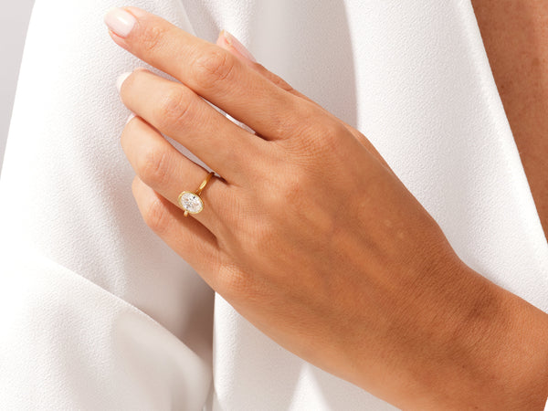 Bezel Oval Lab Grown Diamond Engagement Ring (1.50 CT)