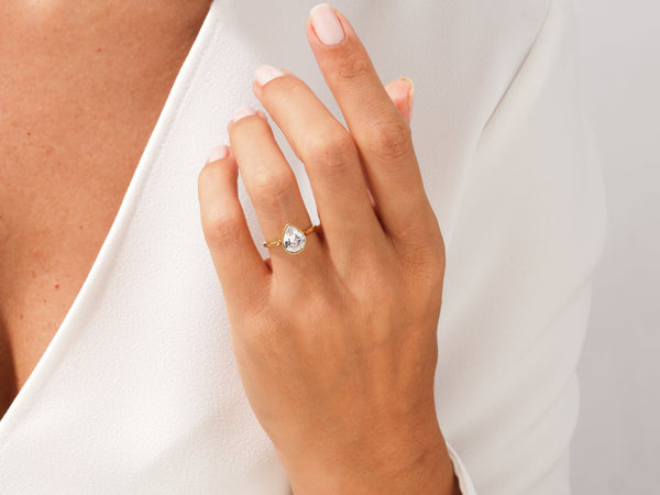 Bezel Pear Lab Grown Diamond Engagement Ring (2.00 CT)