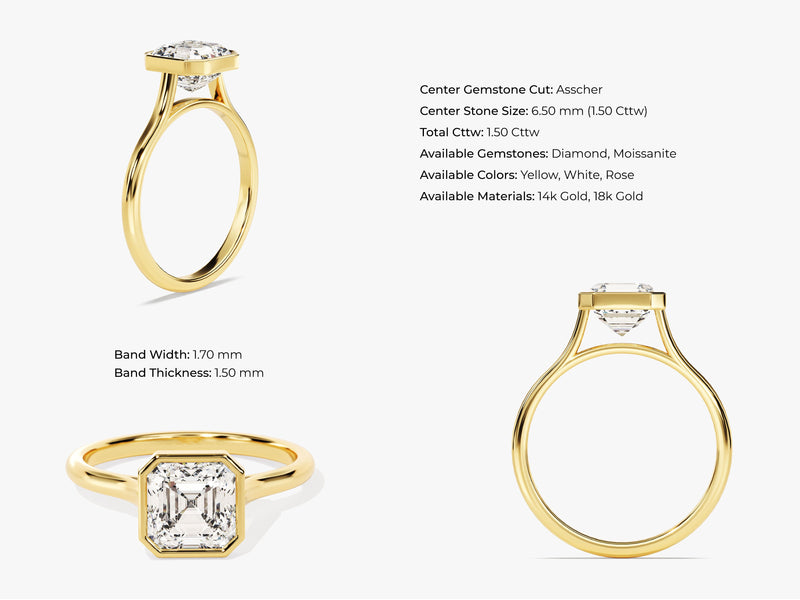 Bezel Asscher Lab Grown Diamond Engagement Ring (1.50 CT)