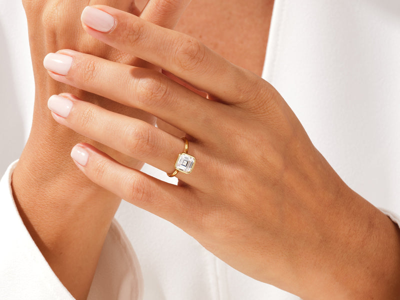 Bezel Asscher Lab Grown Diamond Engagement Ring (2.00 CT)