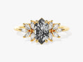 Long Hexagon Black Rutilated Quartz Engagement Ring with Moissanite Sidestones
