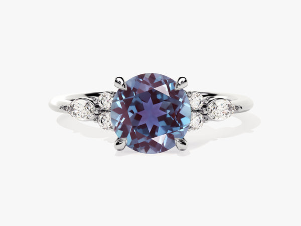 Round Lab Alexandrite Engagement Ring with Moissanite Sidestones