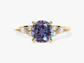 Round Lab Alexandrite Engagement Ring with Moissanite Sidestones