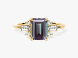 Emerald Cut Lab Alexandrite Engagement Ring with Moissanite Sidestones