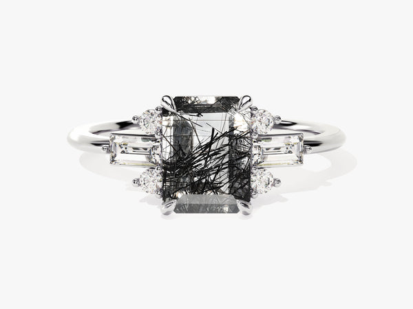 Rutilated quartz emerald cut ring with diamonds