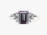 Emerald Cut Lab Alexandrite Engagement Ring with Baguette Moissanite Sidestones