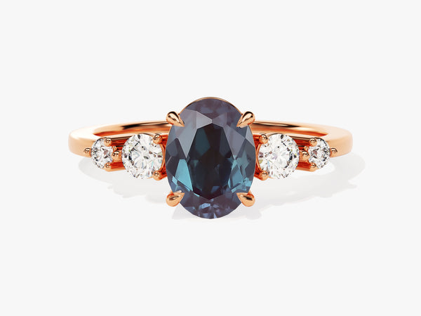 Oval alexandrite and diamond engagement ring in rose gold