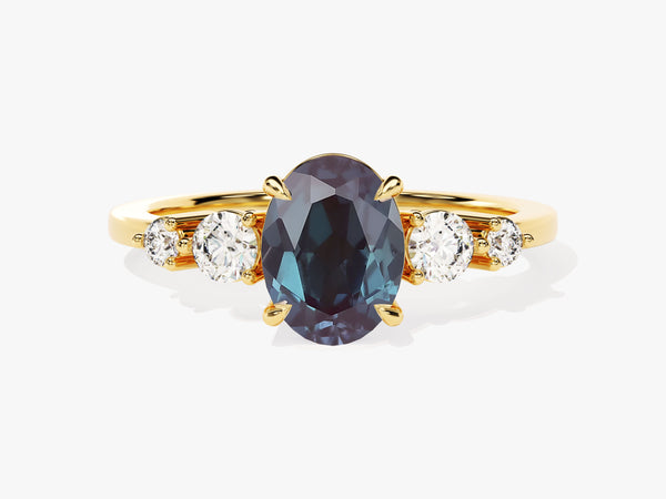 Oval Lab Alexandrite Engagement Ring with Moissanite Sidestones