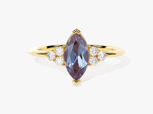 Marquise Lab Alexandrite Engagement Ring with Moissanite Sidestones