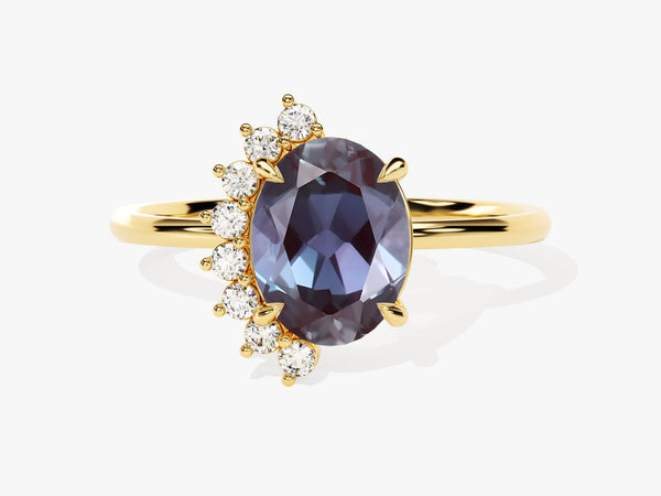 Oval Lab Alexandrite Engagement Ring with Round Moissanite Sidestones