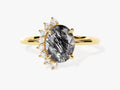 Oval Black Rutilated Quartz Engagement Ring with Round Moissanite Sidestones