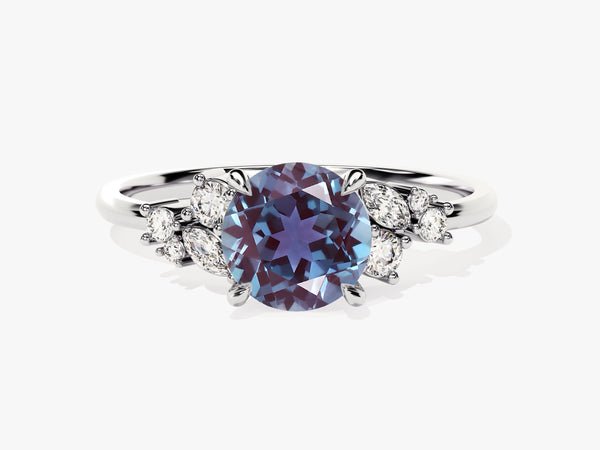 Round Lab Alexandrite Engagement Ring with Moissanite Cluster