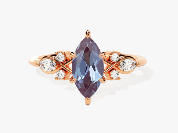 Marquise Lab Alexandrite Engagement Ring with Moissanite Cluster