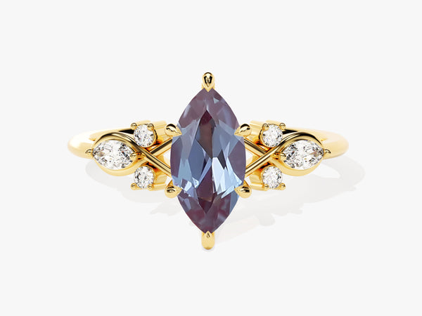 Marquise Lab Alexandrite Engagement Ring with Moissanite Cluster