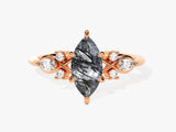 Marquise Black Rutilated Quartz Engagement Ring with Moissanite Cluster