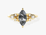 Marquise Black Rutilated Quartz Engagement Ring with Moissanite Cluster