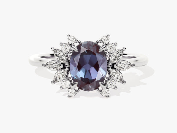 Oval alexandrite and diamond halo ring for jewelry