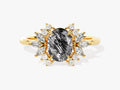 Oval Black Rutilated Quartz Engagement Ring with Moissanite Cluster