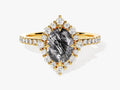 Oval Halo Black Rutilated Quartz Engagement Ring with Moissanite Sidestones