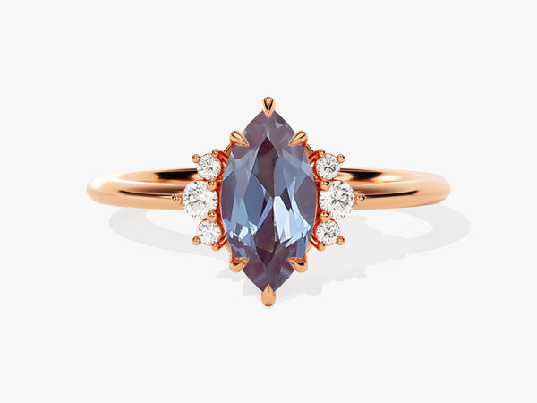 Marquise alexandrite ring with diamond accents, rose gold jewelry